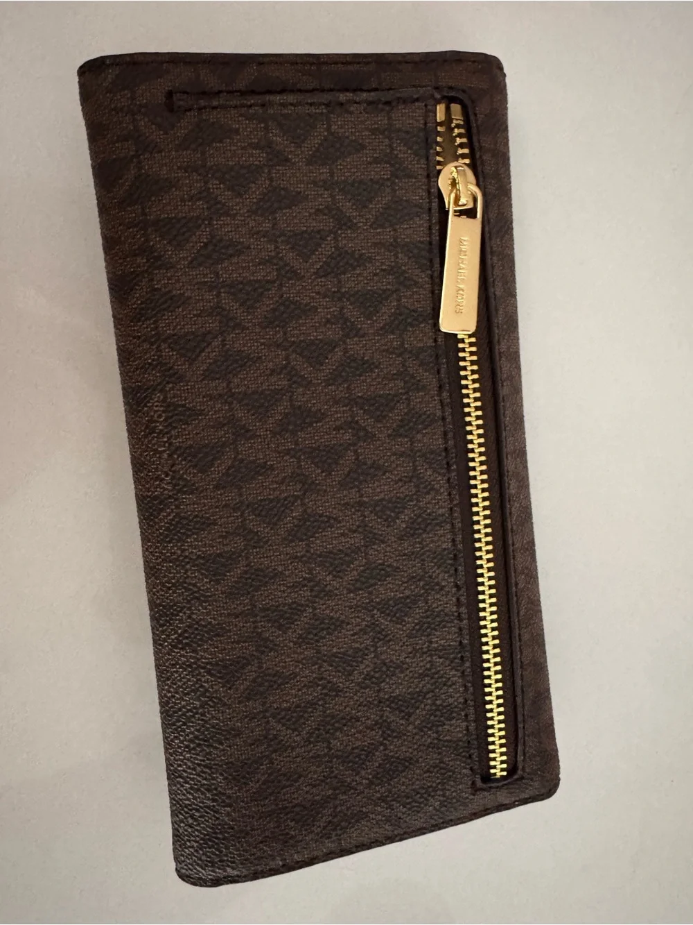 Michael Kors Brown Logo-Print Card & Key Holder with Gold Hardware
